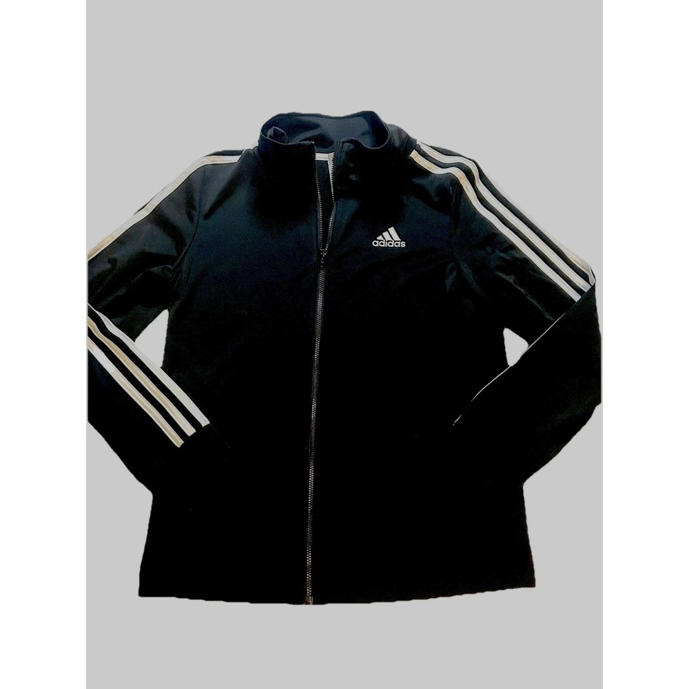 Adidas Track Jacket Youth 10/12 Black & White Stripes - Zip Up - Athletic Jacket